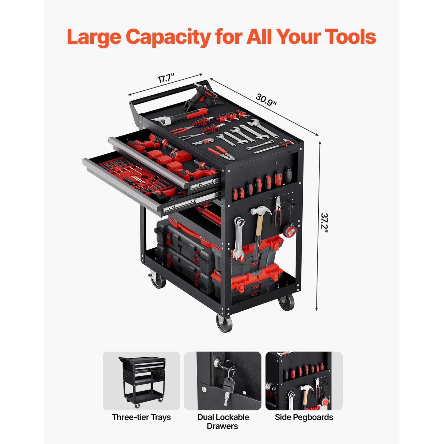 SucceBuy 5-Tier Tool Chest 2-Drawer Rolling Tool Work Cart