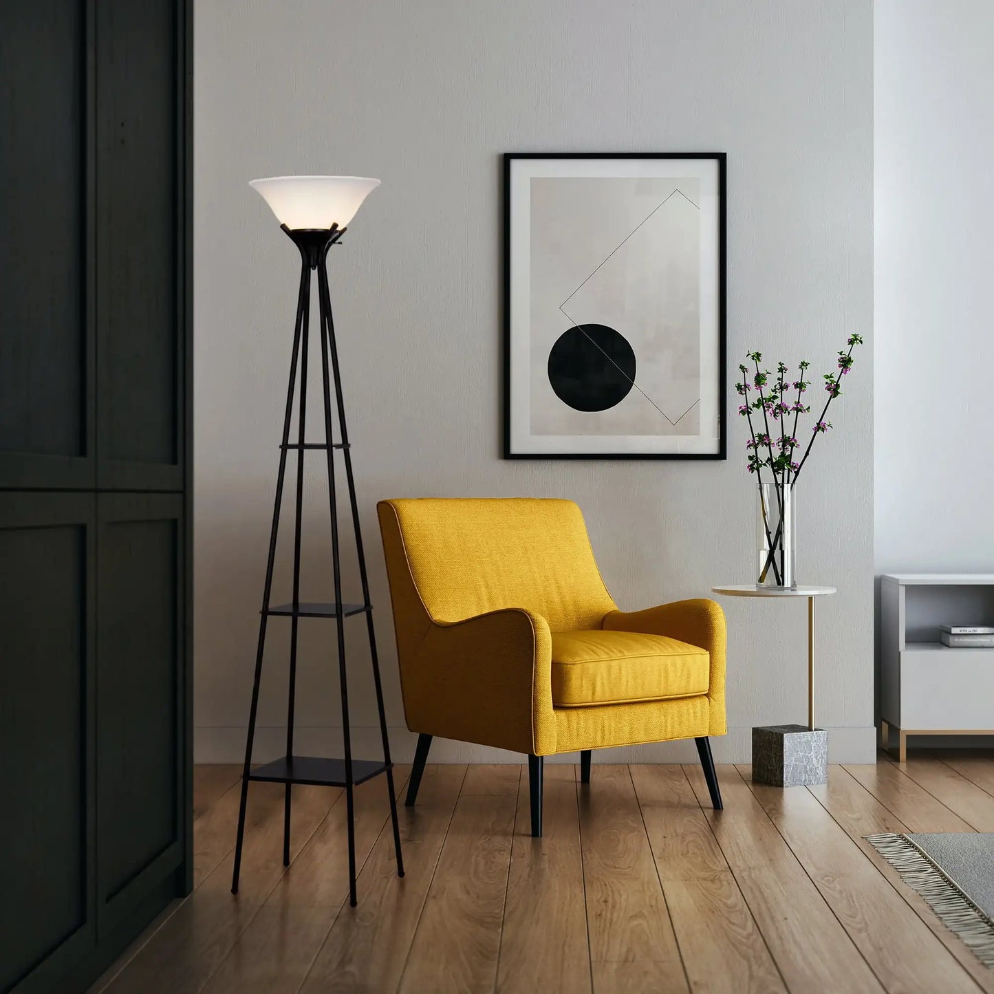 Metal Etagere Floor Lamp Charcoal Finish