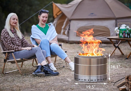 [Limited Time Offer!]Smokeless Fire Pit 19 Inch for Outdoor Wood Burning, Stainless Steel Portable Firepit W/ Ash Pan