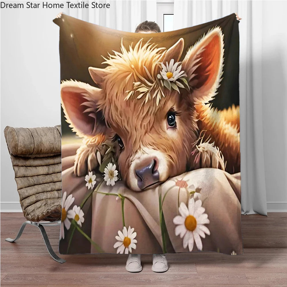 Highland Cow Flannel Blanket Children Warm Soft Blanket
