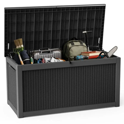 320 Gallon Deck Box, Outdoor Large Waterproof Resin Storage Box W/ Lockable Lid