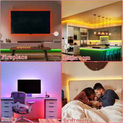 16ft/49ft/98ft/196ft Long LED Strip Lights - Color-Changing RGB Music Sync LED Rope Lights