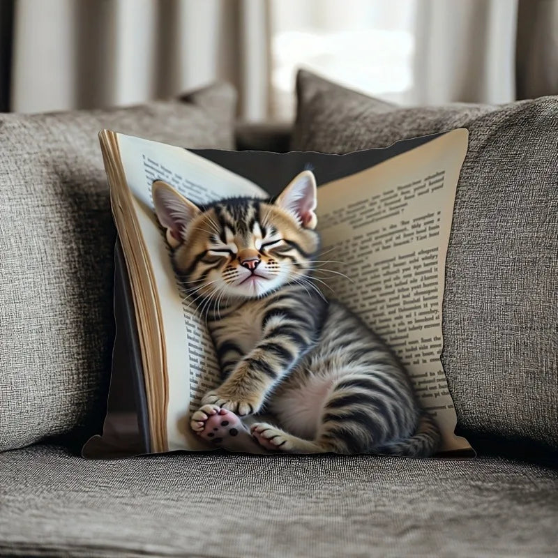Cuddle Up with Our Adorable Kitten-in-Book Pillowcase! Sofa cushion cover,