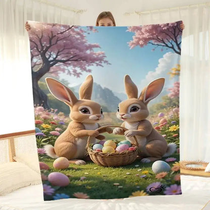 Charming Easter Bunny & Egg Basket Throw Blanket