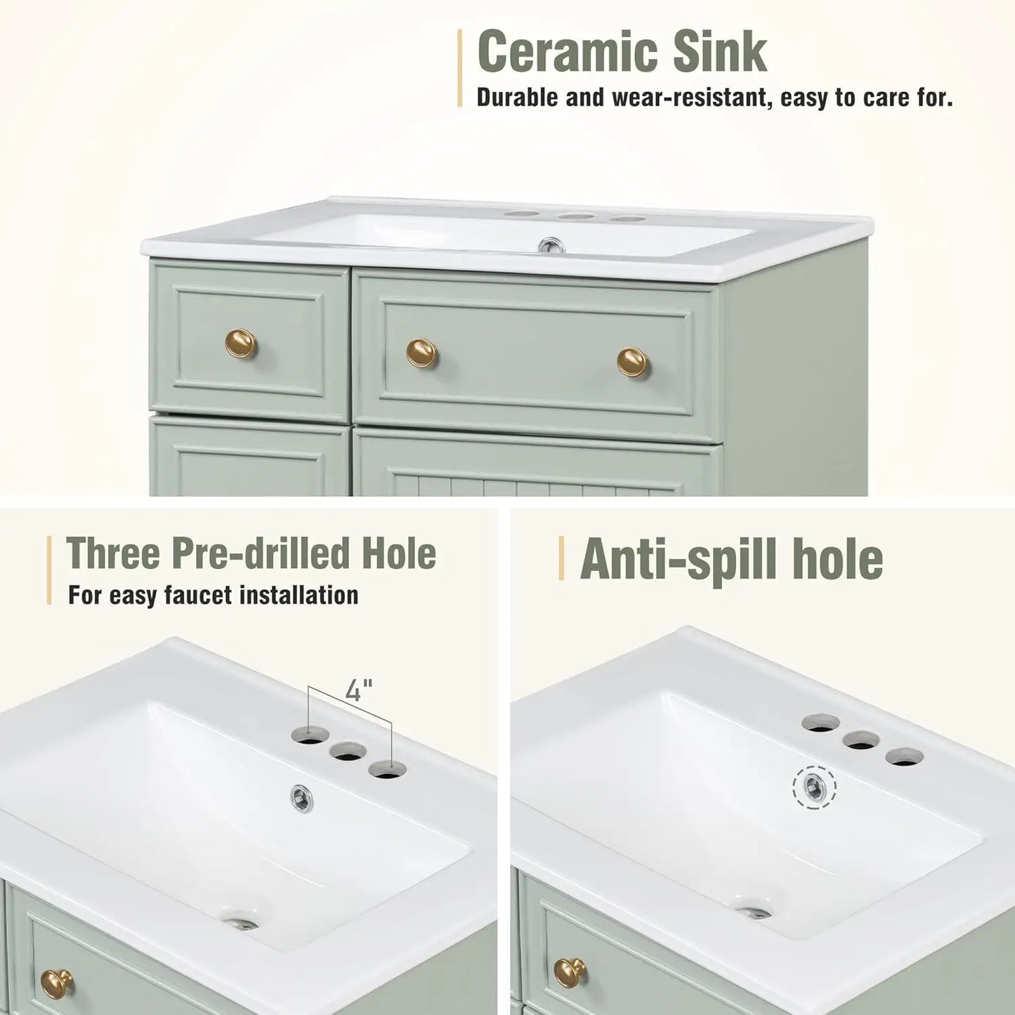 24" Bathroom Vanity Sink Cabinet 2 Drawers Soft-Close Door Storage