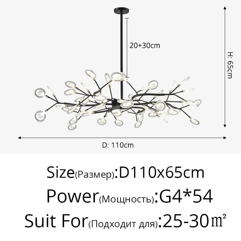 Branch Shape Firefly Ceiling Chandelier for House Baby Kid  Living Room Bedroom Decor G4 Led Lighting Indoor Hanging Lamp