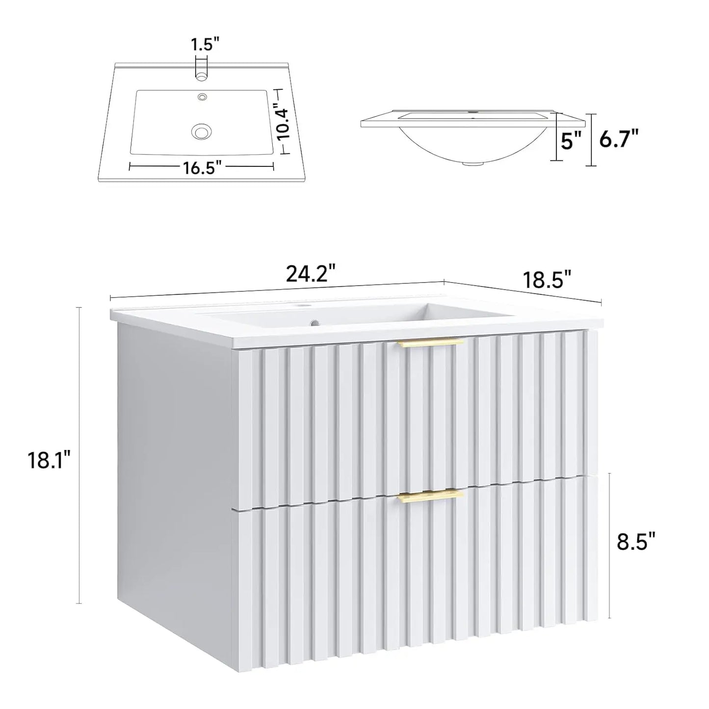 24 Inch Bathroom Vanity with Sink Combo, Floating Bathroom Vanity