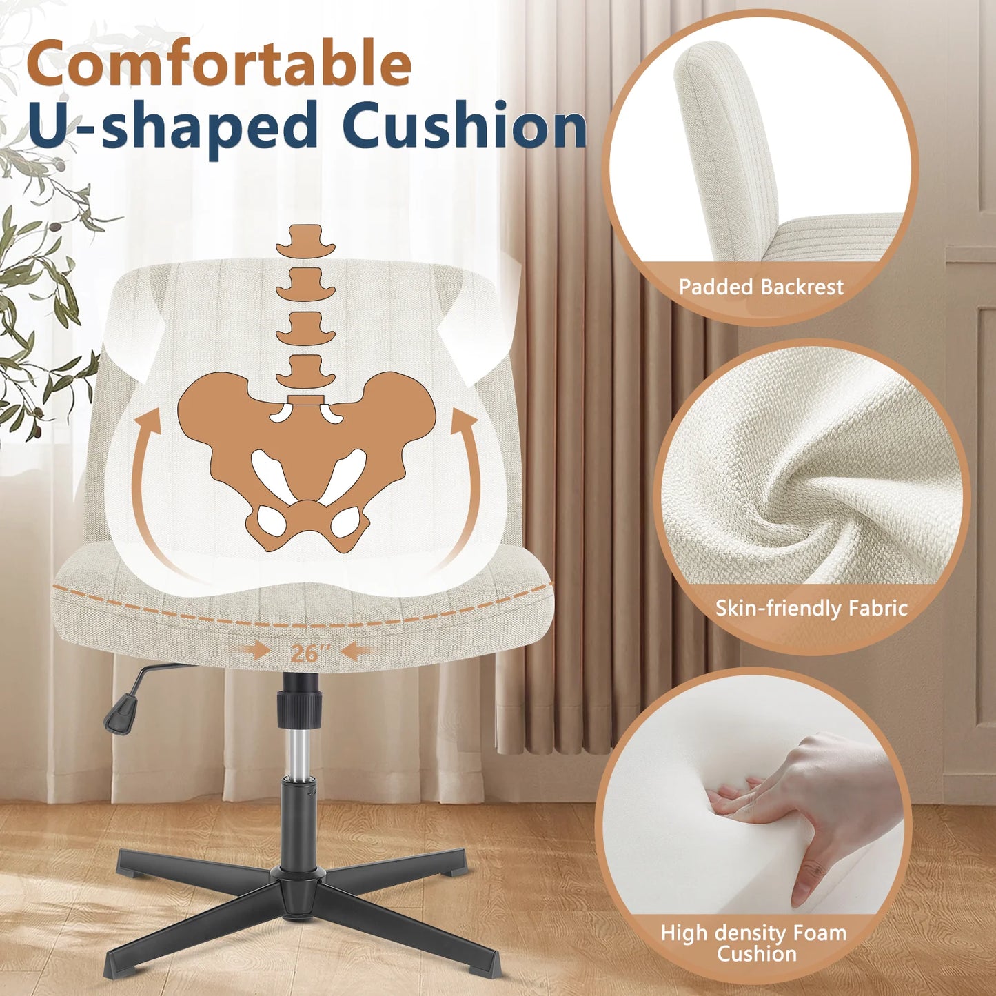 JHK Cross Legged Office Living Room Rocking Gaming Chair Adjustable Swivel
