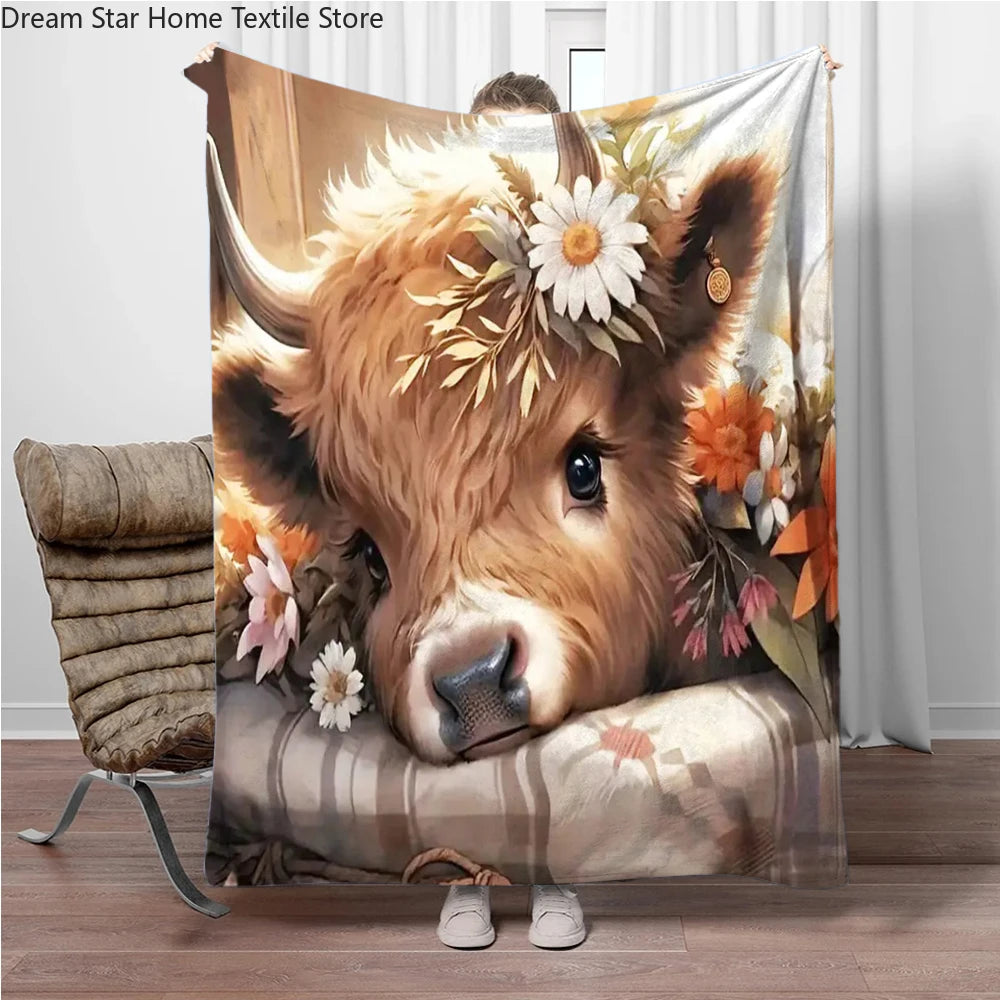 Highland Cow Flannel Blanket Children Warm Soft Blanket