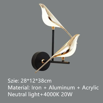 Modern LED Gold Magpie Bird Ceiling Chandelier