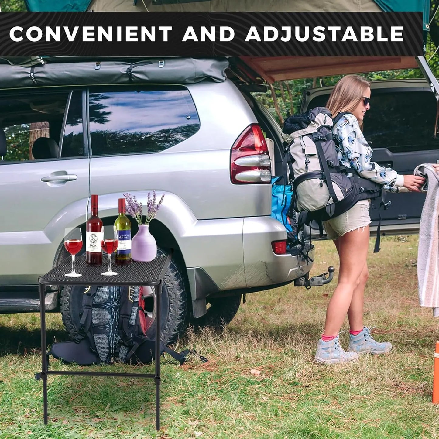 Vehicle Tire Mounted Steel Camping Table Adjustable