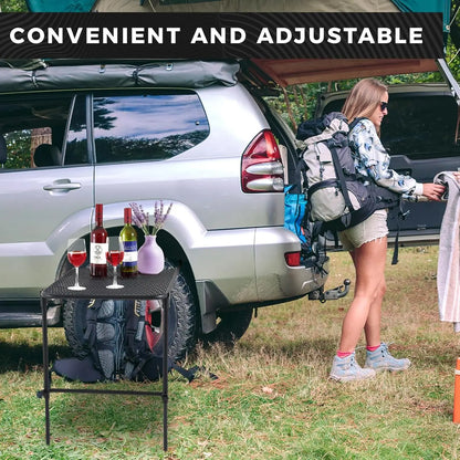 Vehicle Tire Mounted Steel Camping Table Adjustable