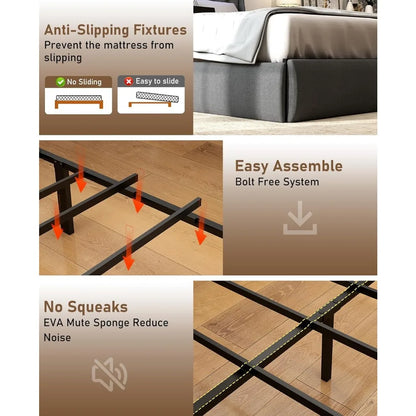 queen size metal bed frame W /storage headboard, 4 drawers, led lights & charging station