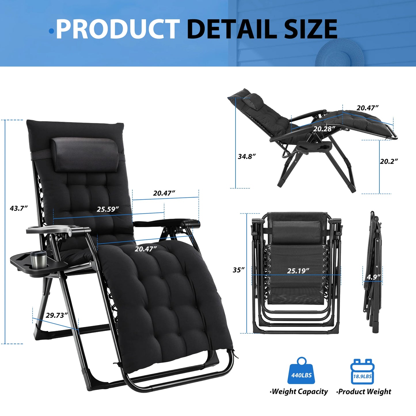 MCQ Zero Gravity Cushioned Lounge Chair