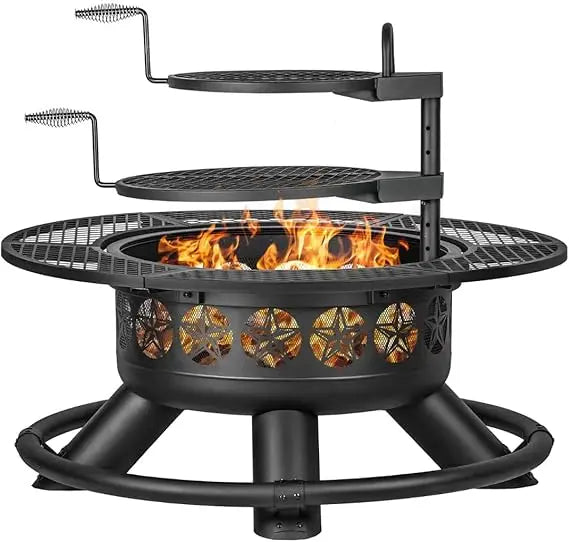 47 Inch Outdoor Fire Pit with 2 Grills, Extra Large BBQ Firepits for Outside,