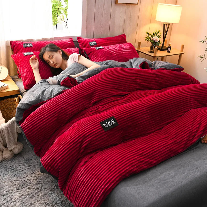 Magic Thicken Corduroy Duvet Cover Set Ultra Soft Velvet Quilt Cover Reversible
