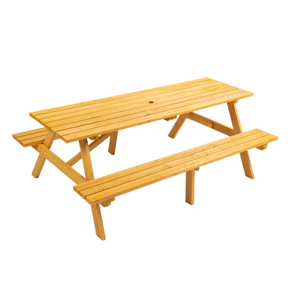 8 Person Wooden Picnic Table, Outdoor Camping Dining Table with 2 Seats, Garden, DIY with 2 Built-in Benches, 2220lb Capac