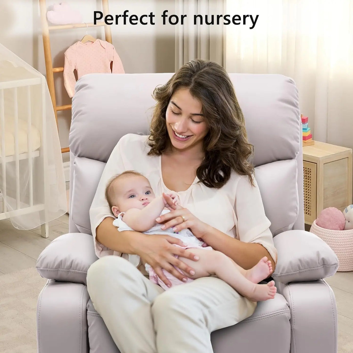 Swivel Rocker Recliner Chair for Adults, Glider Recliner Sofa for Nursery, Living Room, RV - Beige