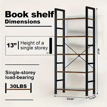 5-Tier Industrial Black Freestanding Bookcase &Shelves