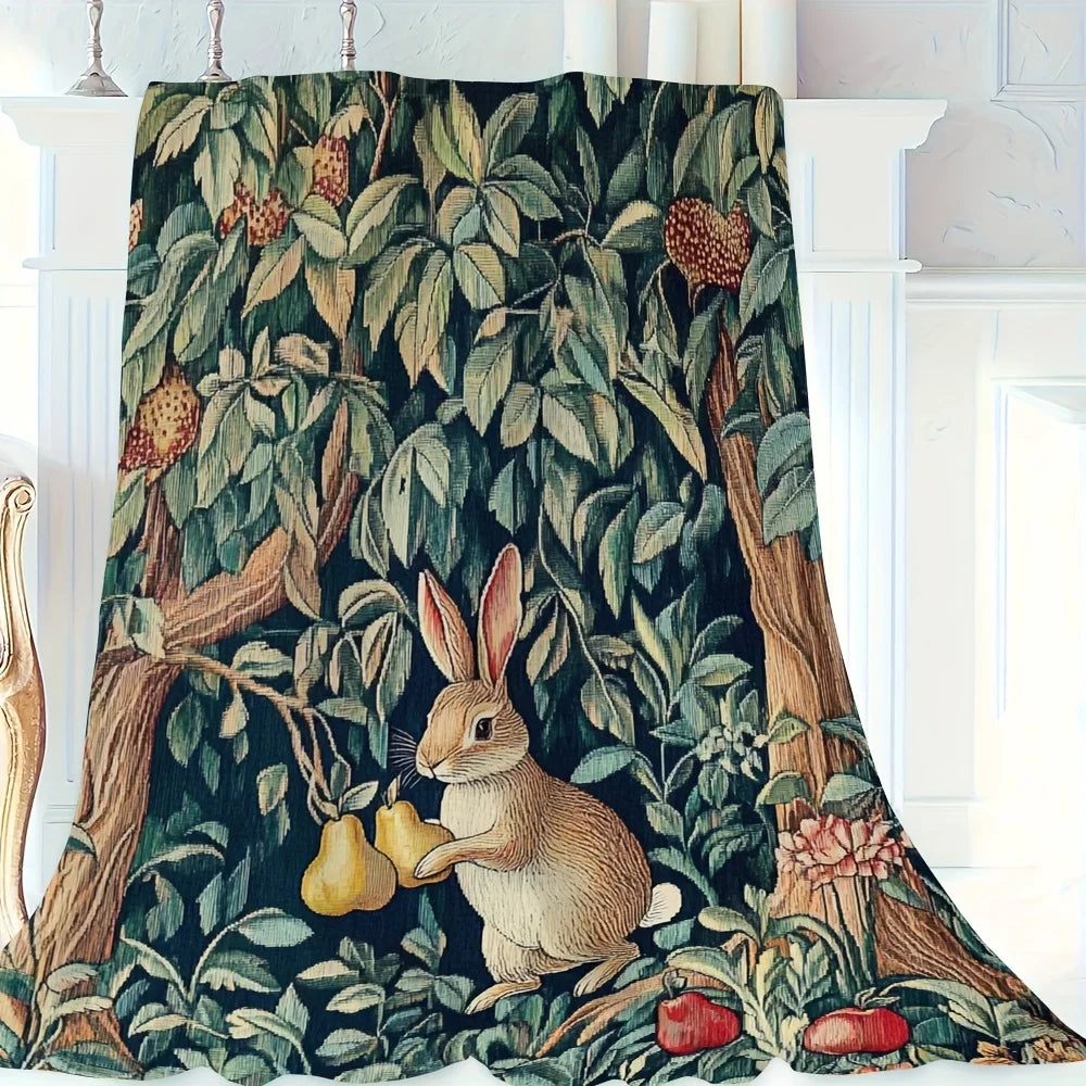 Classic Rabbit and Fruit Pattern Fleece Blanket