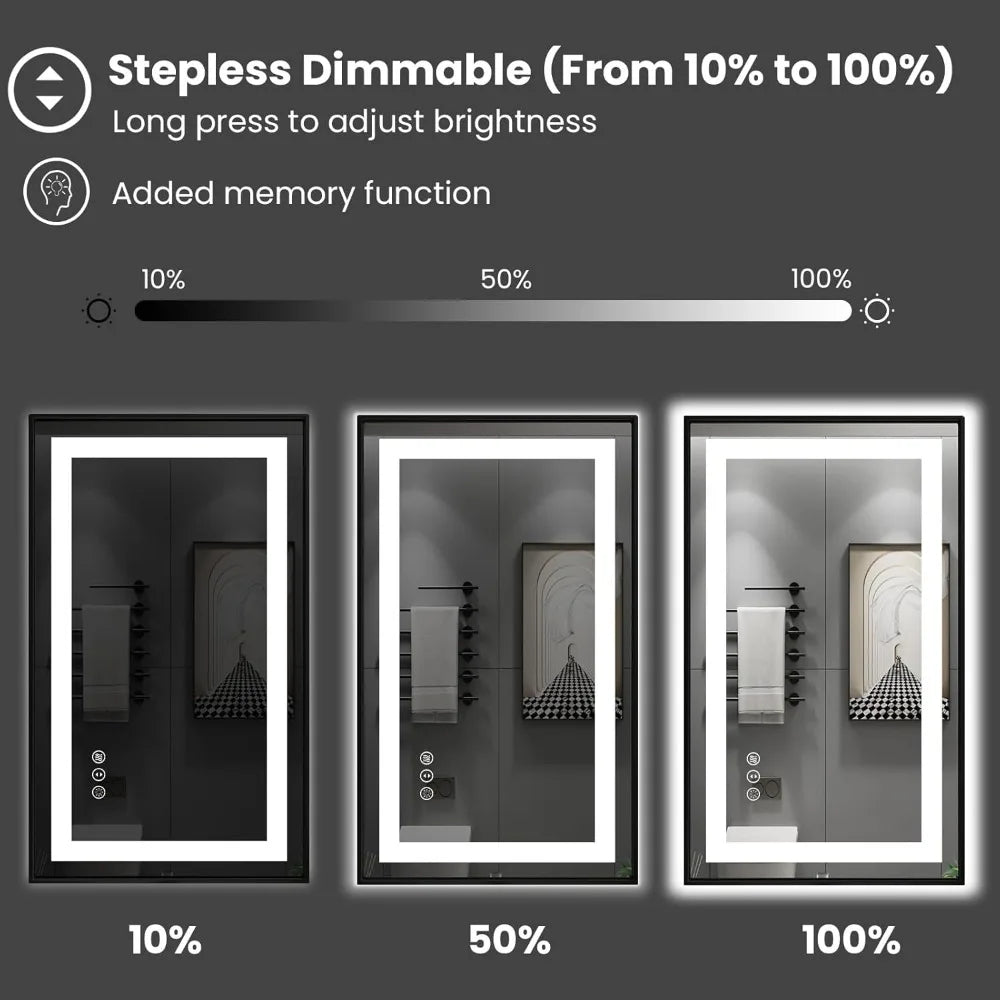 20"x 28" LED Bathroom Mirror w/ Black Frame, Front Light & Backlit,
