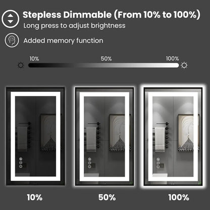 20"x 28" LED Bathroom Mirror w/ Black Frame, Front Light & Backlit,
