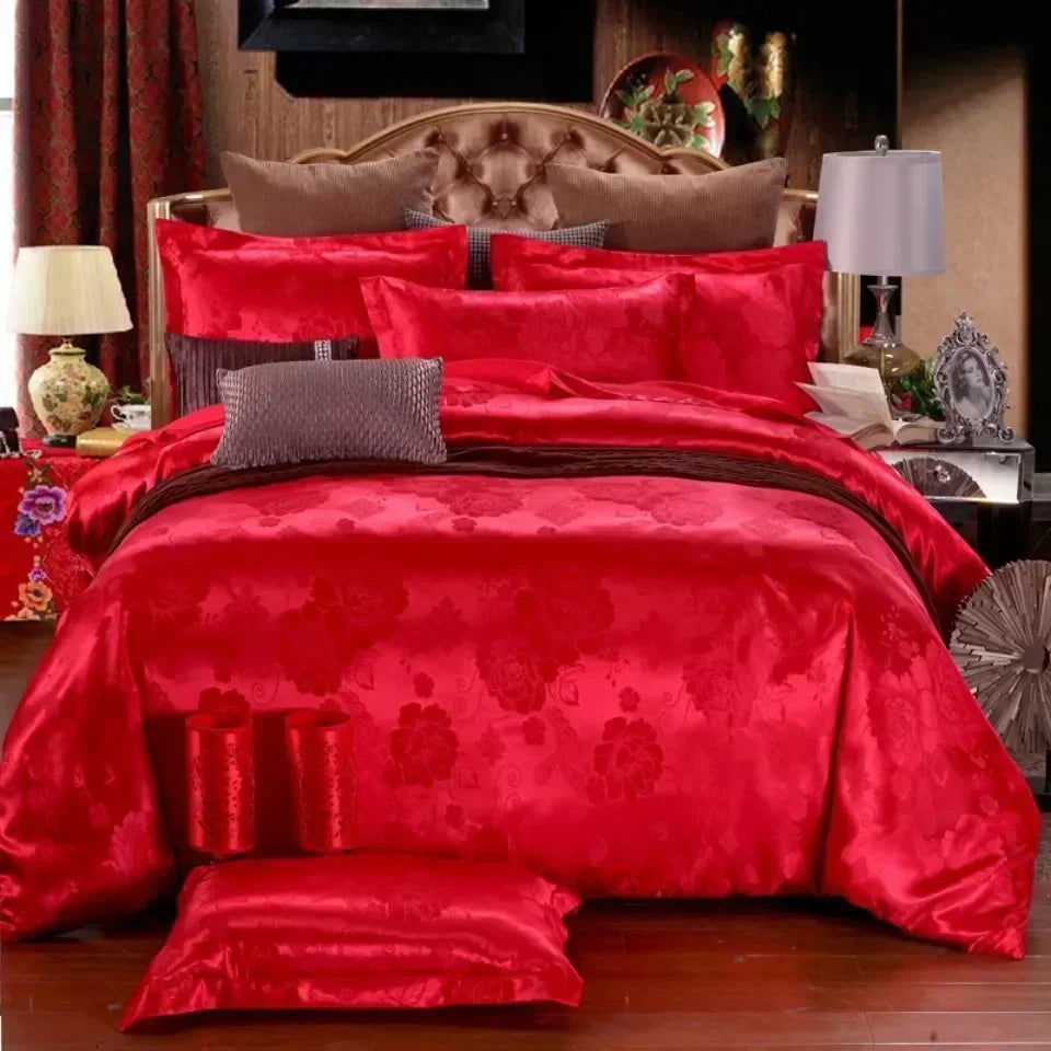 Luxury Satin Jacquard Single Double Duvet Cover Set High End European Wedding