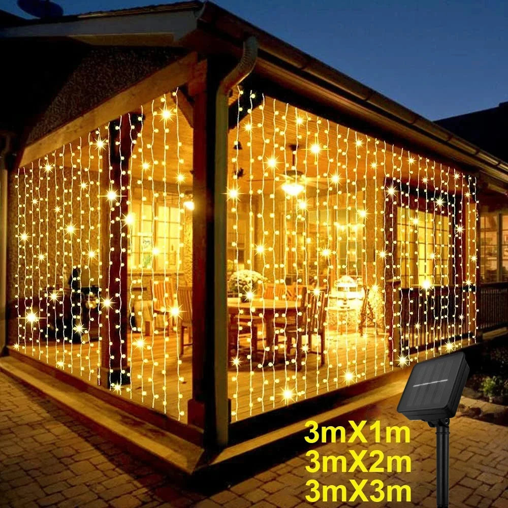 Outdoor Solar Curtain Light 3x3M 300Leds Holiday Decorations Garland