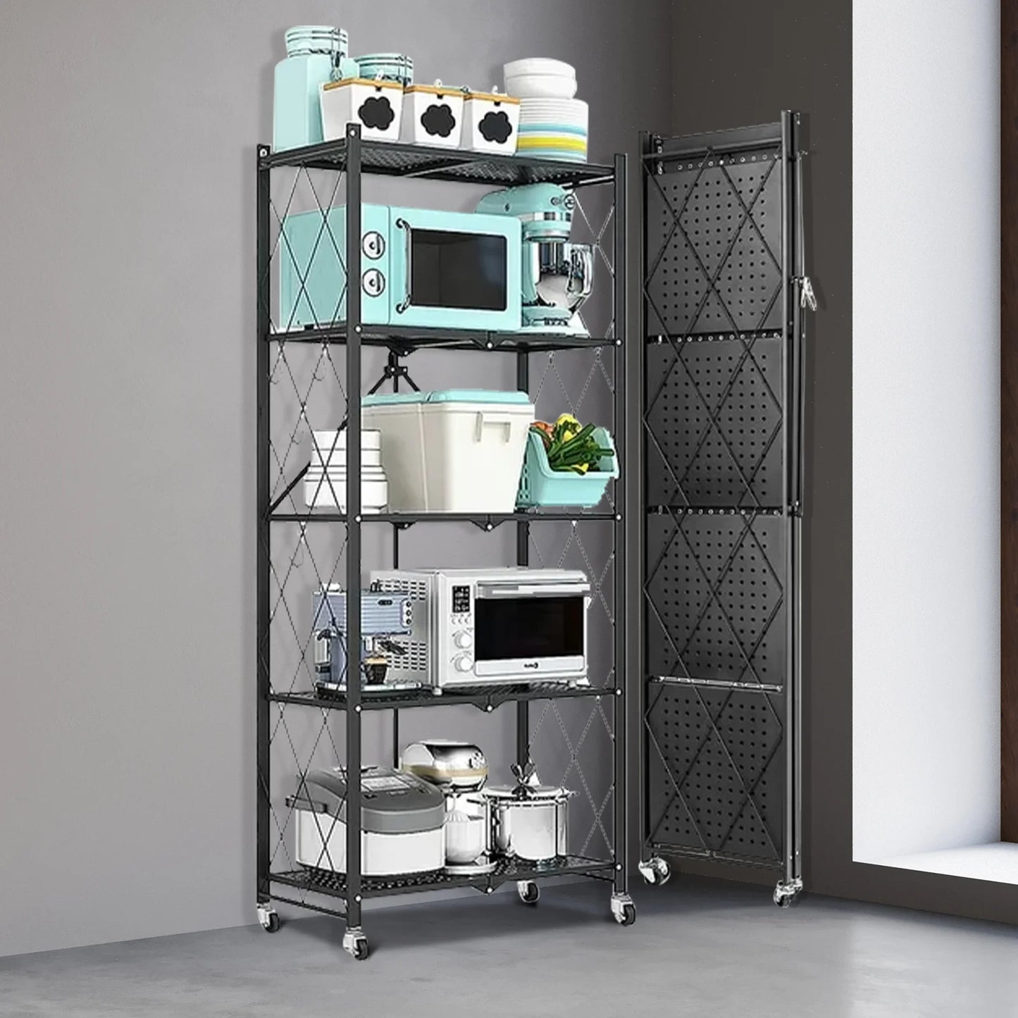 5-Tier Storage Shelving Unit, Metal Shelf 27.9"x13.4"x62.5, W/ Wheels,