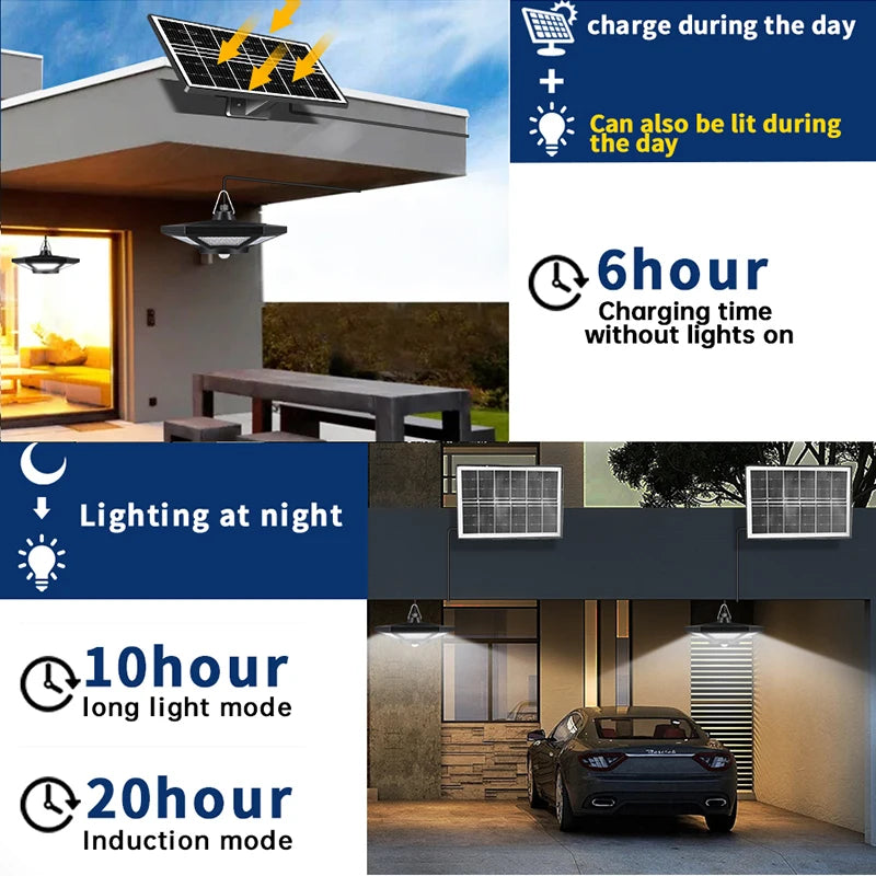 Solar Pendant Lights Outdoor Indoor / Remote Motion Sensor 5 Lighting Modes for Garage Patio Barn