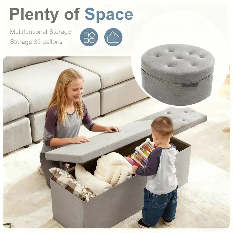 Heavy Duty Folding Storage Ottoman Bench