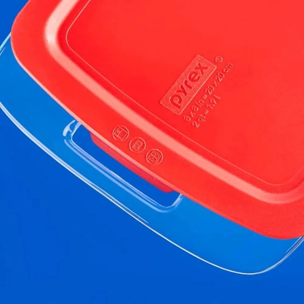 4-piece rectangular glass baking dish set with red lid