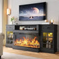 Oenomel 70 Fireplace TV Stand with 3-Sided Glass Fireplace, Modern Wood Entertainment Center with LED Lights and Glass Door, 36
