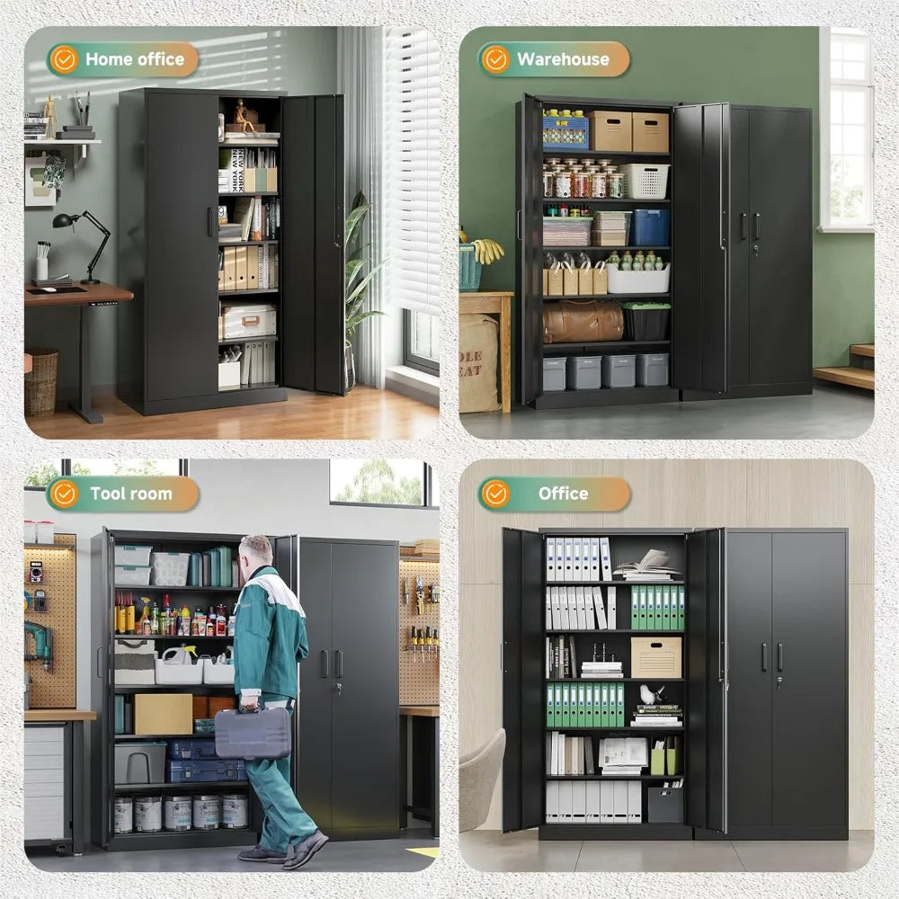 Metal Storage Cabinets W / Lock Doors Adjustable Layers Shelves