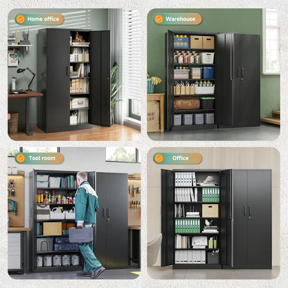 Metal Storage Cabinets W / Lock Doors Adjustable Layers Shelves