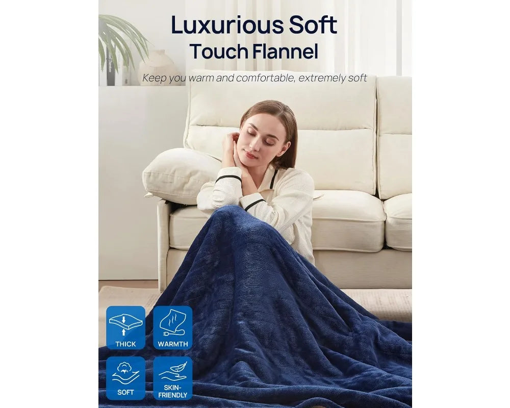 Electric Heated Throw Blanket W / Foot Pocket, Ultra Soft Flannel , Machine Washable