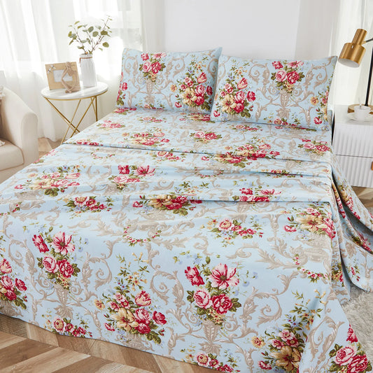 4pcs 600 TC 100% Cotton Fitted Sheet Set Soft Breathable and Skin-friendly