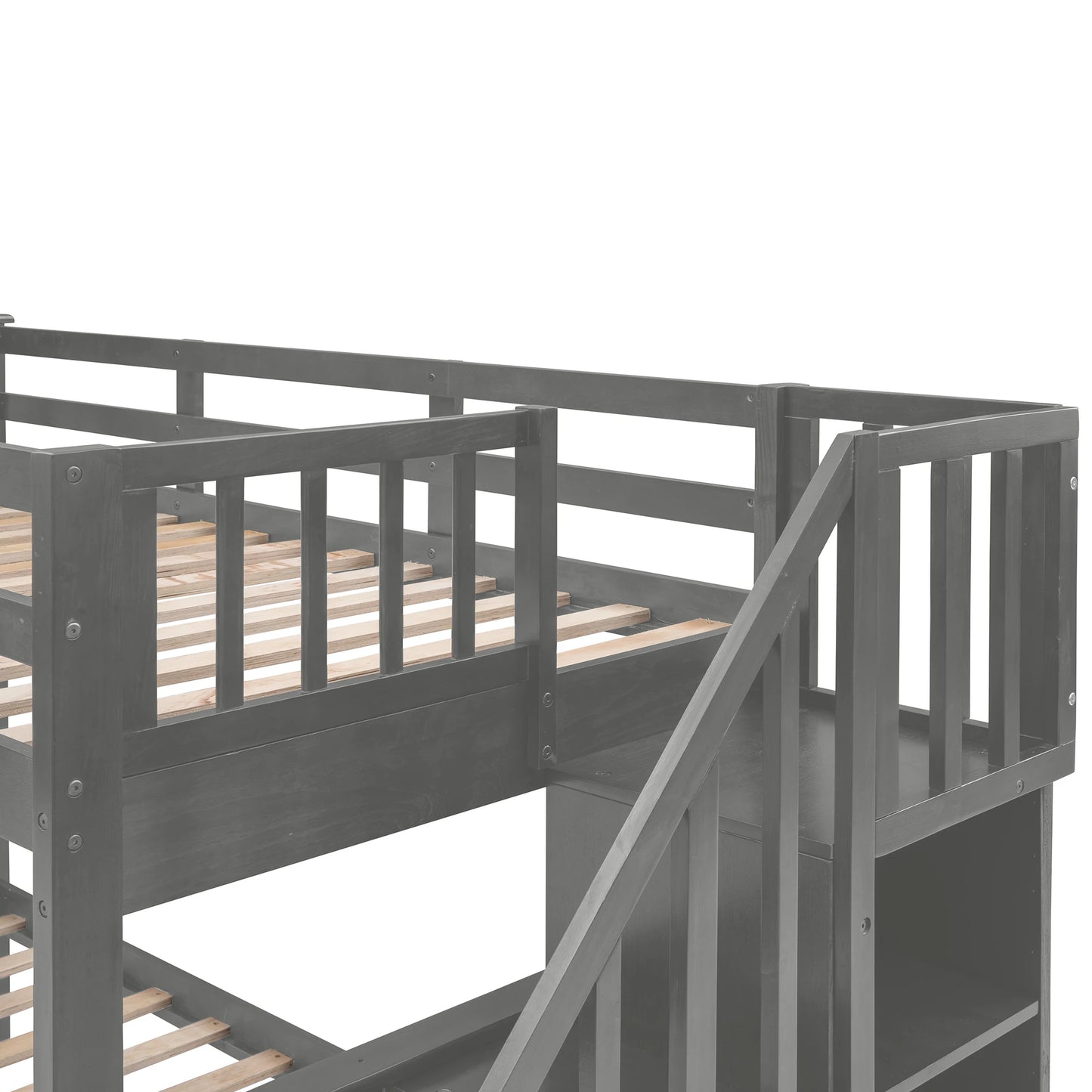 Stairway Twin-Over-Full Bunk Bed W / Drawer, Storage and Guard Rail for Bedroom, Dorm, for Adults