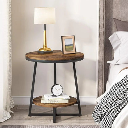 Customizable End Table, 2 Tier Round Side Table with Storage Shelf
