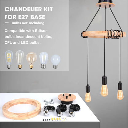 Modern Pendent Light Wooden Circle Chandelier Lighting