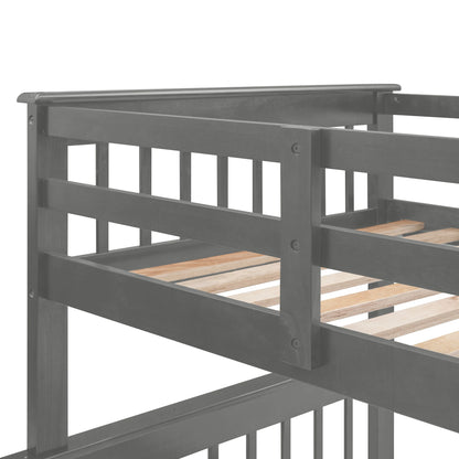 Stairway Twin-Over-Full Bunk Bed W / Drawer, Storage and Guard Rail for Bedroom, Dorm, for Adults