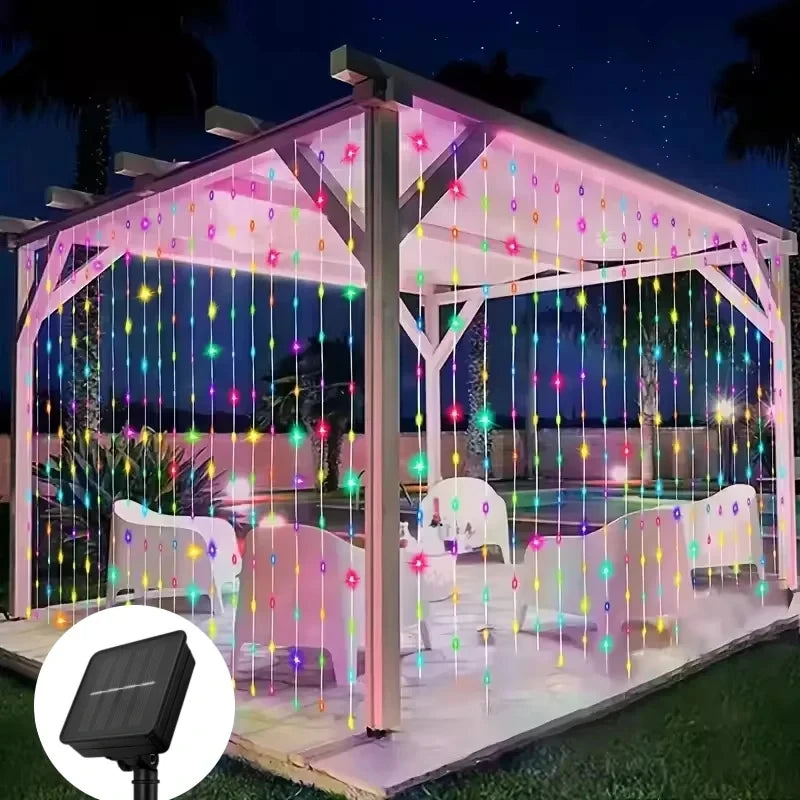 Outdoor Solar Curtain Light 3x3M 300Leds Holiday Decorations Garland