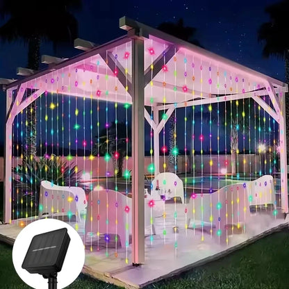 Outdoor Solar Curtain Light 3x3M 300Leds Holiday Decorations Garland