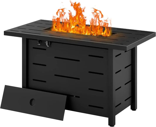 Wal sunny 43-inch Outdoor Propane Fire Pit 50,000 BTU Gas Fire Pit Table with Lid,