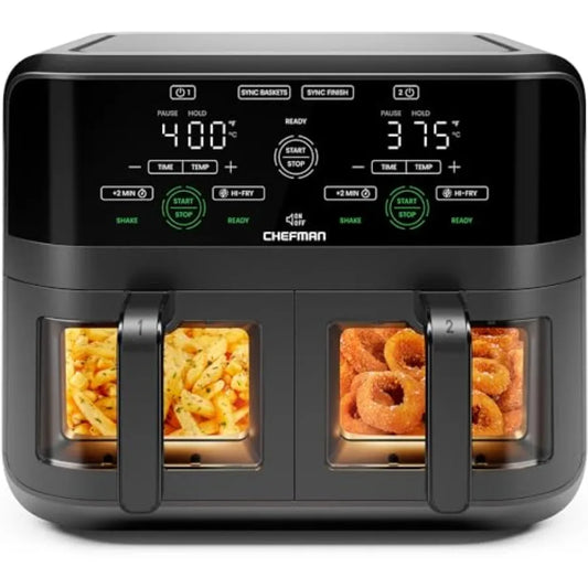 6 Quart Dual Basket Air Fryer Oven with Easy View Windows Sync Finish Technology for Even Heat