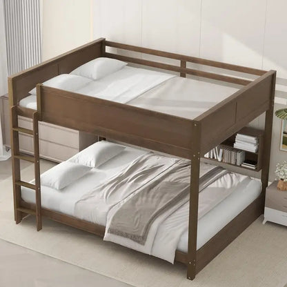 Queen Over Queen Bunk Bed with Storage, USB Ports, Antique Finish
