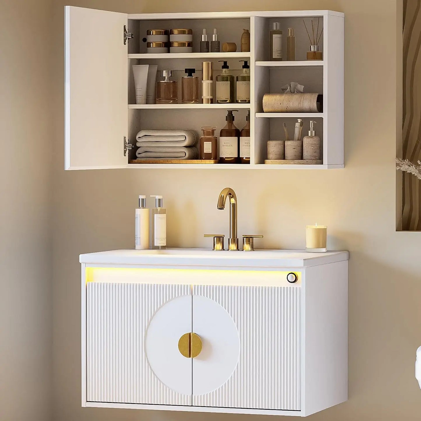 IRONCK Floating Bathroom Vanity with Sink, Mirror Medicine Cabinet