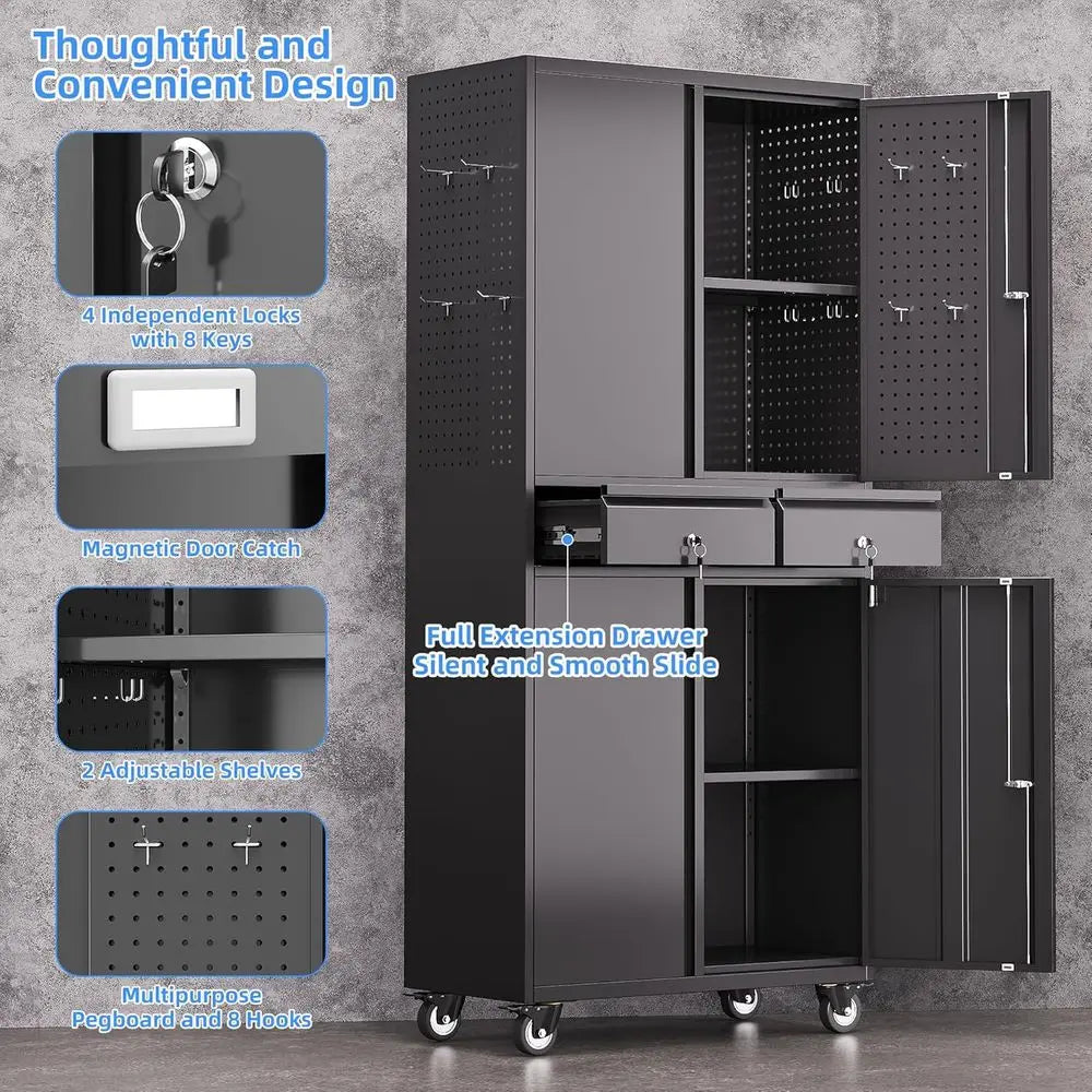 Portable 2-Drawer Metal Storage Cabinet W / Adjustable Shelves, Lockable