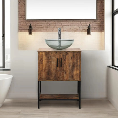 Rustic Brown 24" Bathroom Vanity & Cabinet Set w/ Shelf & Vessel Sink