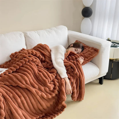 New Imitation Rabbit Plush Warm Blanket Set